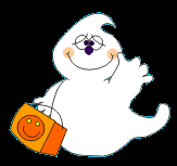 Duch z torebką na cukierki w Halloween